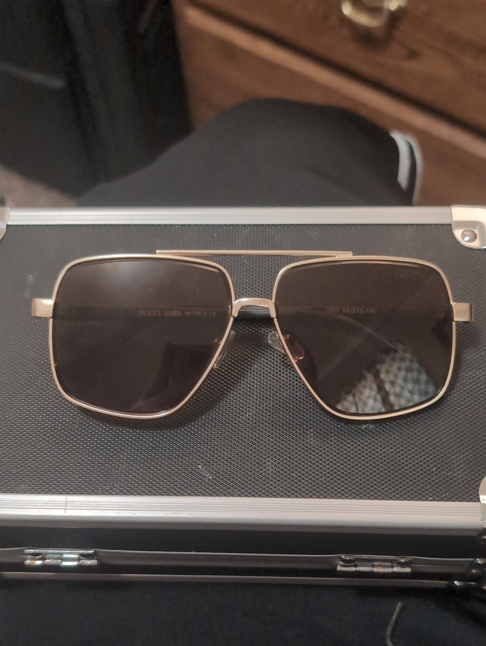 Gucci Men's Gold Frame Sunglasses with Dark Brown Lenses